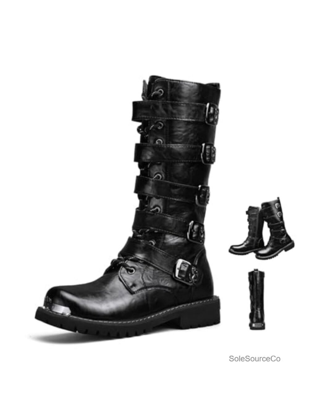 Men's Motorcycle Boots Synthetic Leather Buckle Mid-Calf Riding Boots